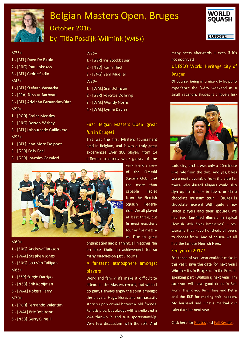 European Squash Masters Newsletter