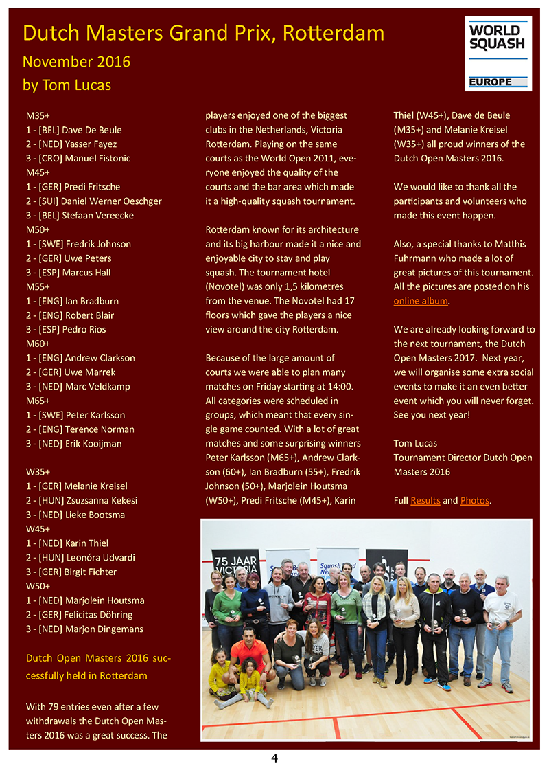 European Squash Masters Newsletter