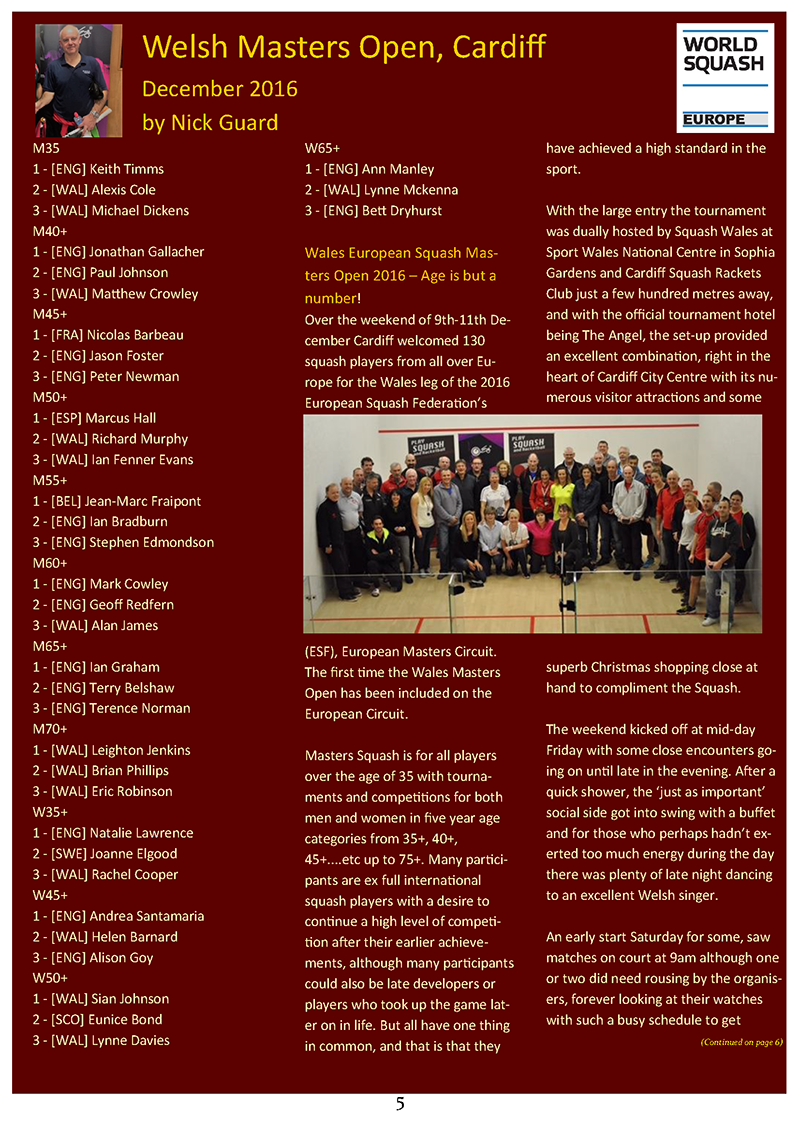 European Squash Masters Newsletter